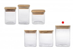 830 ml square glass jar with rubber sealed wooden lid