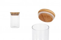 Petit pot rond en verre de 250ml avec couvercle en bois et bande élastique