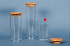 Petit pot rond en verre de 250ml avec couvercle en bois et bande élastique