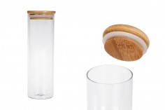 Petit pot rond en verre de 550ml avec couvercle en bois et bande élastique