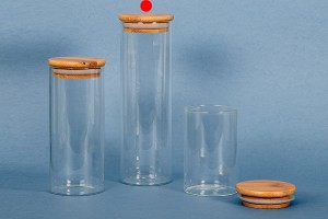 Petit pot rond en verre de 550ml avec couvercle en bois et bande élastique-7