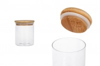 Petit pot rond en verre de 450ml avec couvercle en bois et bande élastique