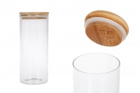 Petit pot rond en verre de 1000ml  avec couvercle en bois et bande élastique