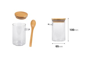 250ml Glasgefäß, rund 65x100 mm mit Löffel und Holzdeckel-εικόνα_διαστάσεις