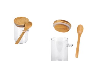 250ml Glasgefäß, rund 65x100 mm mit Löffel und Holzdeckel-εικόνα_προϊοντική