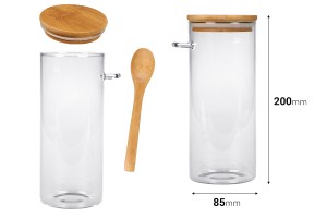 1000ml Glasgefäß, rund 85x200 mm mit Löffel und Holzdeckel-bildabmessungen