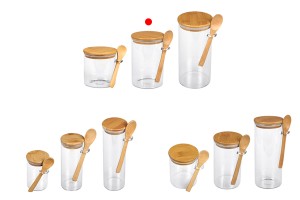 1000 ml Glasgefäß, rund 100x150 mm mit Löffel und Holzdeckel-εικόνα_σύνθεση