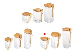 450ml Glasbehälter quadratisch 80x100 mm mit Löffel und Holzdeckel-εικόνα_σύνθεση