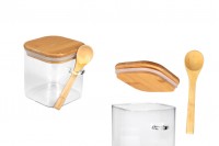 700 ml glass jar, square 100x100 mm with spoon and wooden lid
