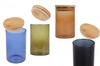 Glass jar with rubber sealed wooden lid in size 65x100 mm