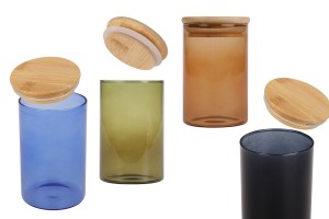 Βαζάκι γυάλινο 65x100 mm με ξύλινο καπάκι και λάστιχο-photo_produit