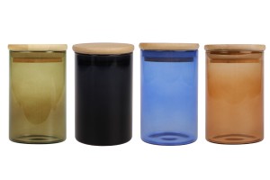 Βαζάκι γυάλινο 65x100 mm με ξύλινο καπάκι και λάστιχο-photo_groupe