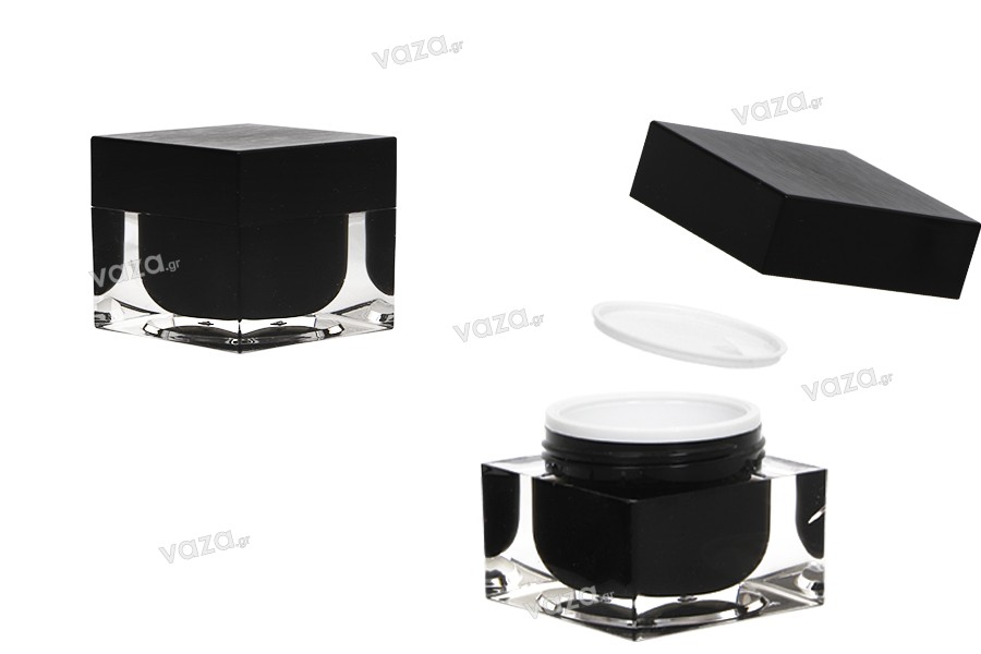 Luxury 50ml acrylic cream jar with cap, plastic sealing disc in the jar and inner cap lid