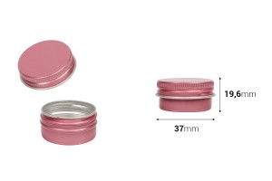 Petit pot en aluminium de 15ml en couleur rose avec joint intérieur sur le couvercle - 12 pcs-εικόνα_διαστάσεις