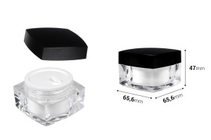 Pot carré de luxe pour crème de 50ml en acrylique avec couvercle noir, avec joint intérieur sur le couvercle et plastique sur le pot-2