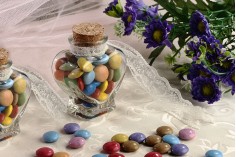 75ml heart shaped glass jar with cork lid, ideal wedding or Christening favor
