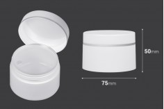 Βάζο πλαστικό λευκό 100ml με ασημί ρίγα και πλαστικό παρέμβυσμα - 12 τμχ