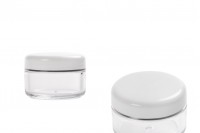 Acrylic 30ml transparent cosmetics jar with white cap, available in a package with 12 pieces