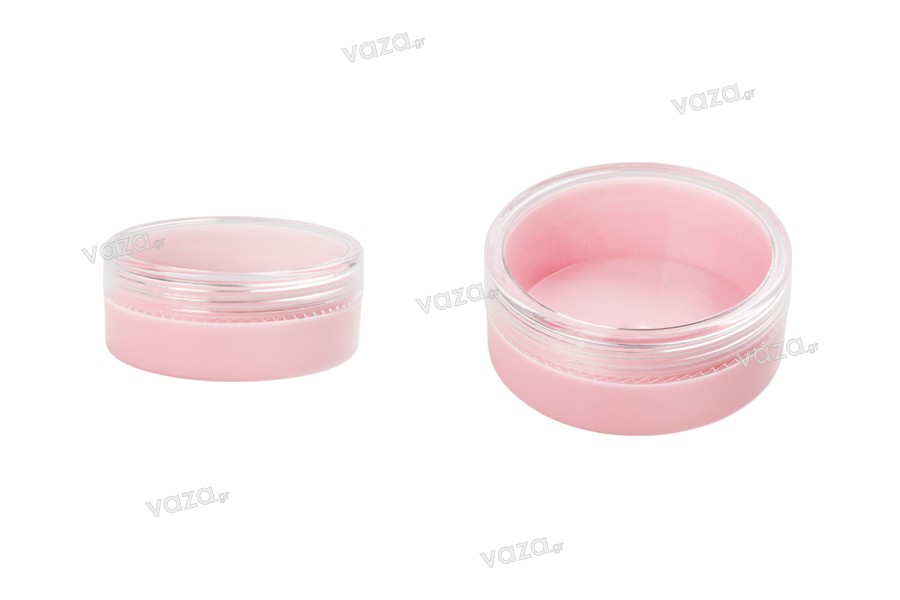 Petit pot en acrylique de 20ml rose avec couvercle transparent - 12 pcs