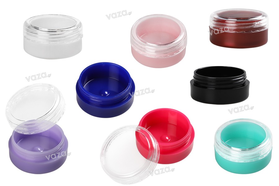3ml acrylic jar with transparent cap in different colours - 12 pcs 
