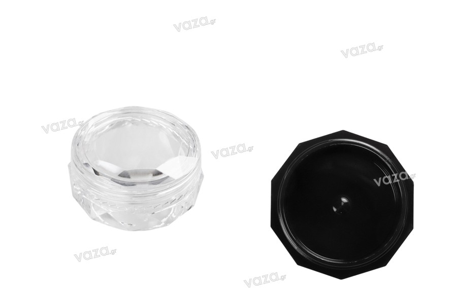 5ml acrylic polygon jar with transparent cap - 12 pcs