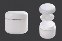 Pot de 50 ml en plastique à double paroi avec bande argentée, joint et couvercle - 12 pièces