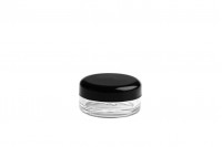 Borcan acrilic transparent, pentru cremă 3 ml cu capac negru