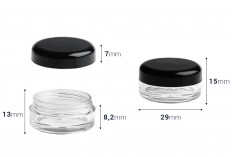 Transparent acrylic 3ml cream jar with black cap -12 pcs