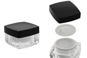 Pot carré de luxe pour crème de 30ml en acrylique avec couvercle noir, avec joint intérieur sur le couvercle et plastique sur le pot-2