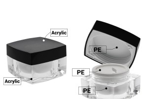 Pot carré de luxe pour crème de 30ml en acrylique avec couvercle noir, avec joint intérieur sur le couvercle et plastique sur le pot-5