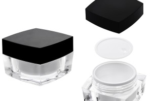 Pot carré de luxe pour crème de 50ml en acrylique avec couvercle noir, avec joint intérieur sur le couvercle et plastique sur le pot-2
