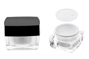 Pot carré de luxe pour crème de 50ml en acrylique avec couvercle noir, avec joint intérieur sur le couvercle et plastique sur le pot-3