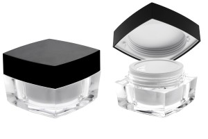 Pot carré de luxe pour crème de 50ml en acrylique avec couvercle noir, avec joint intérieur sur le couvercle et plastique sur le pot-5