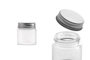 Glas 50 mit silbernem Alu Deckel 47x52,5mm - 12 Stücke