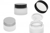 Transparent 50ml frosted cream glass jar with sealing disc and EPE liner inserted in the cap