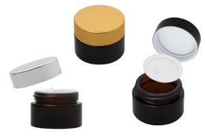 Pot de 15 ml de couleur caramel en verre avec joint en plastique sur le pot et à l'intérieur du couvercle-εικόνα_προϊοντική