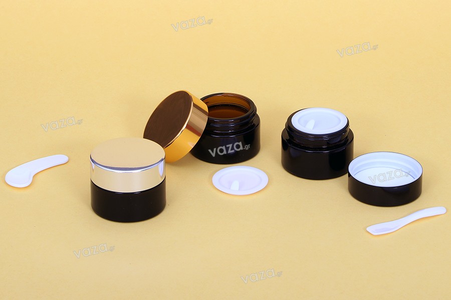 15ml amber glass jar with sealing disc and EPE liner inserted in the cap