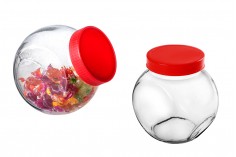 Bocal en verre de 1400ml pour épices ou bonbons avec couvercle rouge