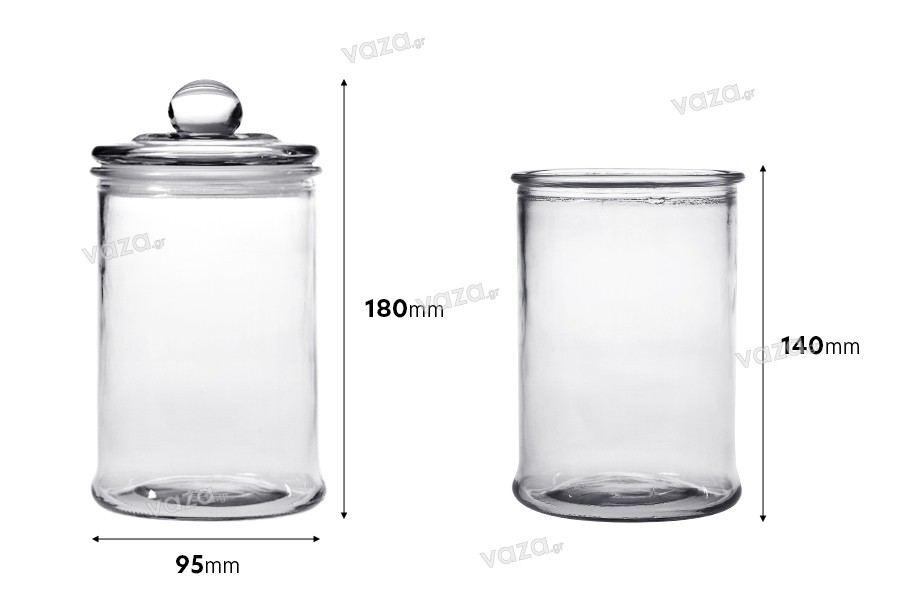 Bocal en verre de 700ml avec couvercle en verre et fermeture hermétique 190 x 100 mm