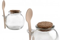 110ml round glass jar in size 66x69 with wooden spoon and natural cone cork