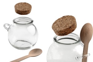 Rundes Glas 110 ml 66x69 mm mit Holzlöffel und Spitzkorken-εικόνα_διαστάσεις