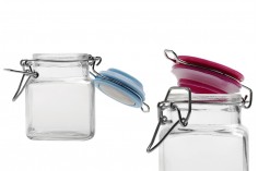 100 ml glass jar, square 76x53 mm with airtight closure (wire and rubber on the lid)