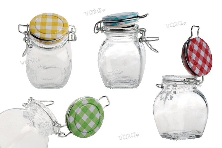 Glass varnish 84,5x53,5 mm with air-tight closure (wire and rubber on the lid) - 12 pcs (mix color)