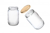 Pot cylindrique en verre de 720 ml et couvercle doré à rabat - pour 1 kg de miel * - 25 pcs