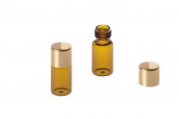 Flacon en aluminium de 3 ml, ambré - dimension 16x37,5 avec bouchon doré en aluminium en packs de 12 pièces