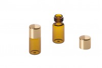 Mini 3ml amber glass bottle with gold aluminum cap, available in a package with 12 pieces