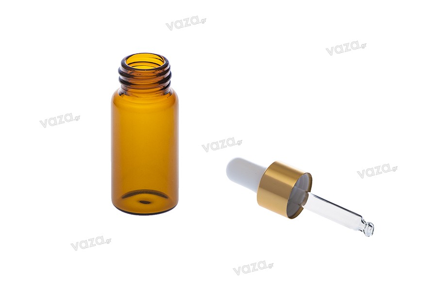 Glass amber bottle with gold pipettes 10 ml 