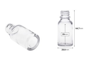 Flacone in vetro trasparente da 15 ml per oli essenziali, con beccuccio in PP18.-2