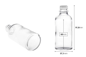 Flacone in vetro trasparente da 50 ml per oli essenziali, con beccuccio in PP18.-2
