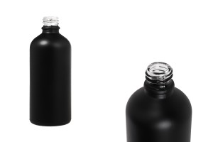 Flacon en verre pour huiles essentielles de 100 ml noir sablé avec bouche PP18